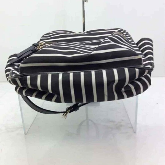 Kate Spade Designer Black White Striped Fabric Trim Backpack - Picture 3 of 4